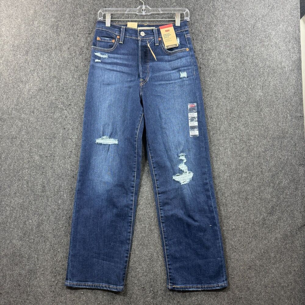 Levi's Ribcage Straight Ankle Jeans Women's 26x27 Blue High Rise Button Fly